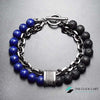 TCC™ Natural Blue Tiger Eye & Lava Stone Stainless Steel Bracelet